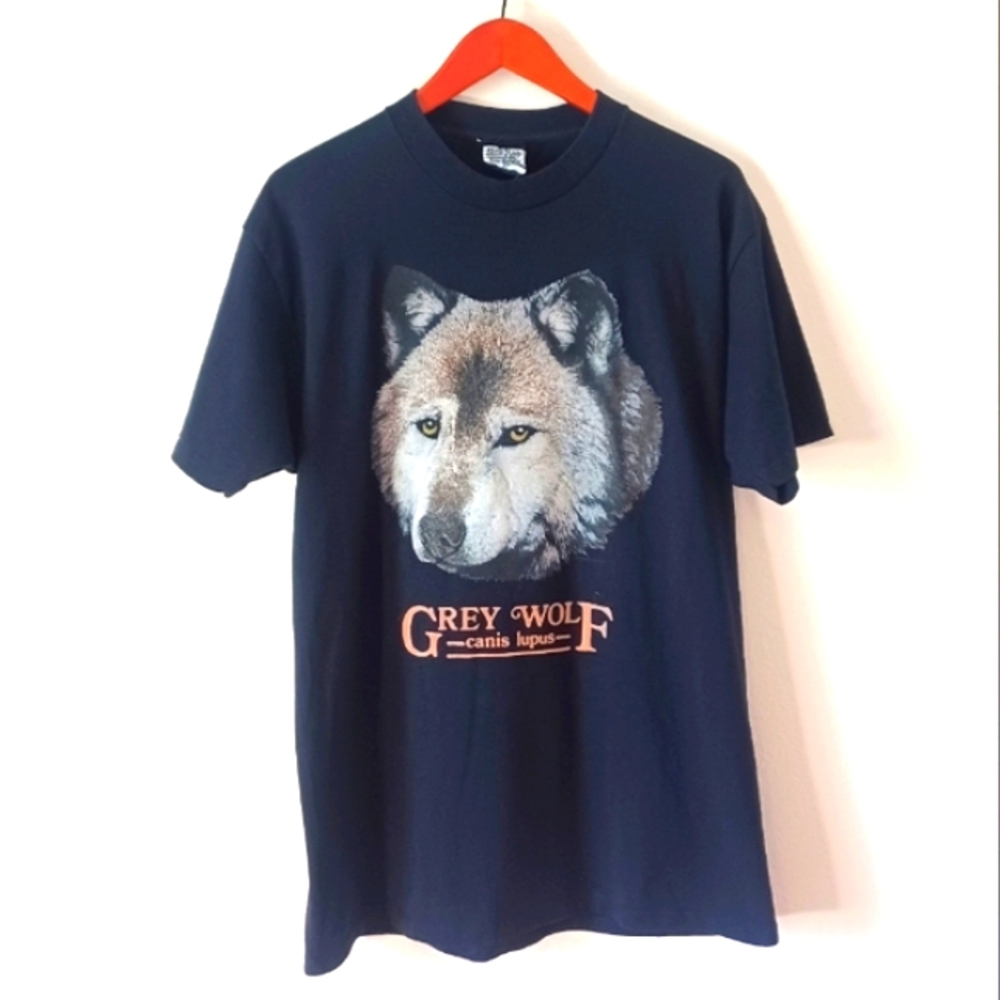 Vintage 90's Grey Wolf Canis Lupus Animal T Shirt